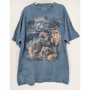 The Mountain VTG Big Cats Graphic T-Shirt Mens 2XL Blue Tie Dye Earth Safari